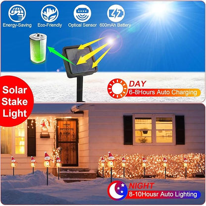 Set of 3 Snowman Solar Christmas Decorations, Solar Garden Stake Lights, IP55 Waterproof Solar Walkway Lights for Your Garden, Landscape, Path, Yard, Patio, Driveway, Pathway (Warm White)