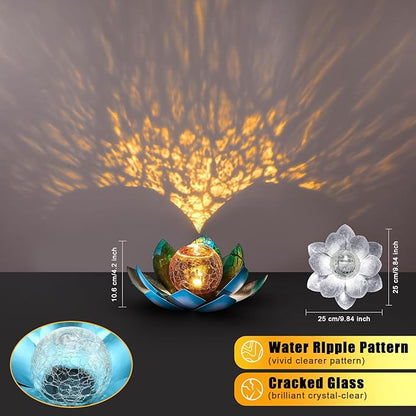 VIHOSE 4 Pcs Lotus Solar Light Outdoor LED Waterproof Art Globe Glass Decoration Outdoor Table Decor Garden Gifts Decorative Crackle Globe Glass Metal Lotus Flower for Patio Lawn (Blue)
