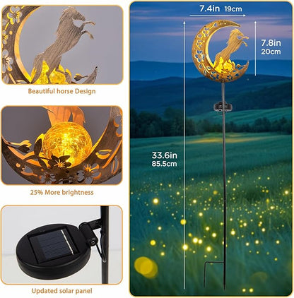 Horse Solar Lights Moon Garden Decor, Horse Gift for Women, Garden-Cracked Glass Ball Solar Lights, Unique Gift Ideas for Gardening Mom Grandma, Outdoor Decorations Patio Yard Lawn Backyard Decor