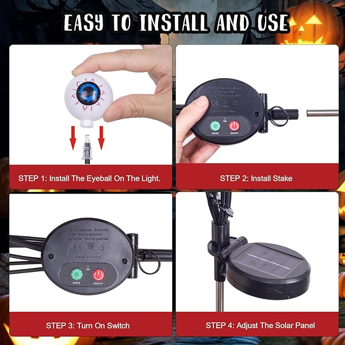 Upgraded Halloween Red Eyeball Lights 2 Packs 16 LED, Solar Garden Lights Outdoor Waterproof, Halloween Decorations Outdoor Lights for Yard Garden Lawn Path