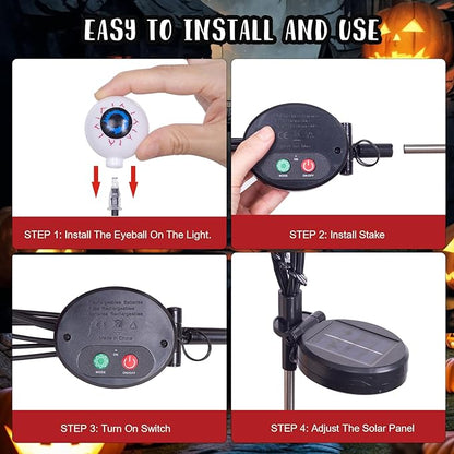 Upgraded Halloween Red Eyeball Lights 2 Packs 16 LED, Solar Garden Lights Outdoor Waterproof, Halloween Decorations Outdoor Lights for Yard Garden Lawn Path