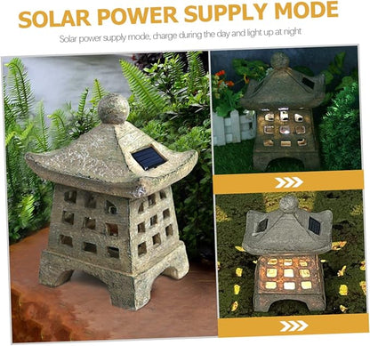 NUOBESTY Solar Outdoor Pagoda Light Waterproof Resin Garden Decoration 2-Pack Solar Pathway Lights for Landscape and Patio Japanese Style Statue LED Lighting