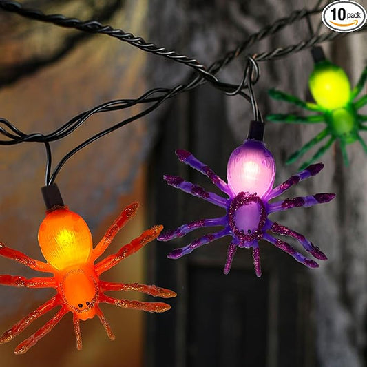 SUNSGNE Halloween Spider String Lights, 8.5Ft Halloween String Light with 10 Spider Lights for Party, Curtain, House, Garden, Yard Decor