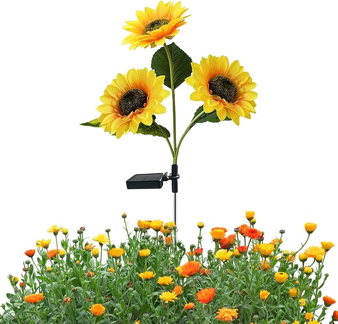 Solar Sunflower,Waterproof Pathway Lighting - Outdoor Sunflower Lights,for Backyard Patio Driveway Walkway Lawn Flowerbed Garden Trees Yard Porch