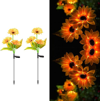 Solar Lights Outdoor, Decorative Animal & Flower Shaped Landscape Lights with Warm/Colorful LED, Auto On/Off Waterproof Solar Powered Decor for Yard Lawn Patio Gift Idea (Warm-Sunflower-2pack)