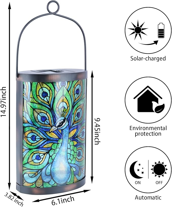 Hanging Solar Lantern Outdoor Waterproof LED Solar Lights Peacock Decorative Solar Lanterns Tabletop Lamp for | Lumora