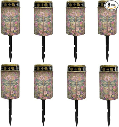 Dragonfly-Pink Floral Solar Outdoor Lights Solar Garden Stake Lights Waterproof Pathway Lights Flameless Landscape Lighting Walkway Lights Solar Powered Light Wall Light Auto On/Off
