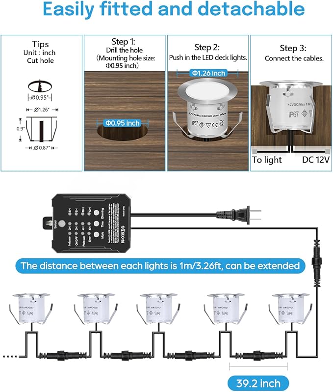 HIBOITEC Low Voltage Deck Lights Kit with Transformer Dimmable Timer and Photocell Sensor Outdoor Recessed LED Deck | Lumora