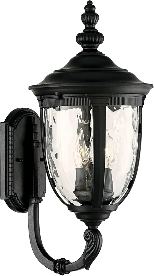 John Timberland Bellagio European Outdoor Wall Light Fixture Textured Black 21" Clear Hammered Glass Upbridge Arm for Exterior House Porch Patio Outside Deck Garage Yard Front Door Garden Home