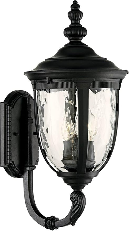 John Timberland Bellagio European Outdoor Wall Light Fixture Textured Black 21" Clear Hammered Glass Upbridge Arm for Exterior House Porch Patio Outside Deck Garage Yard Front Door Garden Home