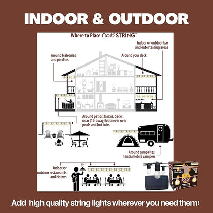 NorbSTRING 50FT LED String Lights – Plug-in Outdoor Weatherproof Lights, Cozy Candle-Like Warm White Glow, Shatterproof Commercial-Grade Bulbs for Patio, Backyard, Deck & Events, Energy-Efficient