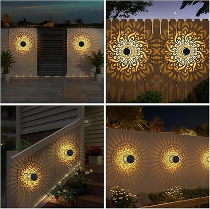 Decorative Solar Mandalas Lights Solar Metal Mandalas Fence Light Waterproof IP65 Deck Step Wall Lights Garden Patio Backyard Post Holiday Gift 1pc