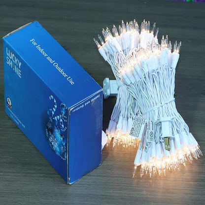 LUCKY SHINE 200 Clear Warm Christmas Lights, UL Certified and Commercial Grade 2 Sets100 Light with White Wire 66 Ft, for Indoor and Outdoor Party, Patio, Trees, Garden.