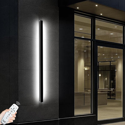 Modern Outdoor Wall Lights, 3CCT Dimmable Black Outdoor Wall Sconce with Remote Control, 70.87in Waterproof Linear Exterior Wall Light for Entrance, Hallway, Garage