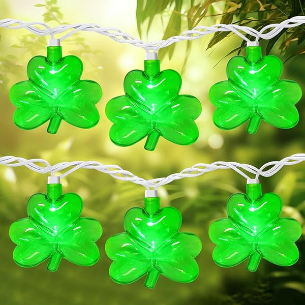 8.5FT Clear Green Shamrock Lights, St Patricks String Lights Outdoor Waterproof with 10 LED Light for rish Shamrock | Lumora