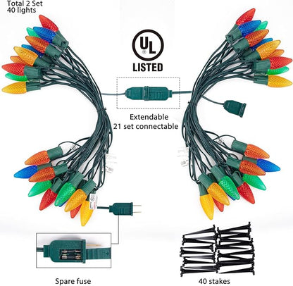 Brightown Strawberry C9 Christmas Pathway String Lights, 25.7 Feet C9 Walkway Lights with 20 Colored Bulbs and Stakes, Connectable Christmas Light Outdoor Decorations for Outside, Multicolor