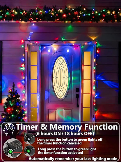Upgraded 165FT 500 LED Multicolor Christmas String Lights Indoor & Outdoor, Memory Function & Timer & 8 Modes, Green Wire Waterproof String Lights for Xmas Tree Holiday Party Garden Decor (Multicolor)