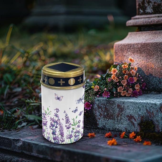 Purple Floral Cemetery Solar Lights Solar Yard Lights for Cemetery Solar Lights Grave Decorations for Cemetery Mom Solar Outdoor Lights Waterproof Sympathy Memorial Lights
