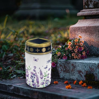 Purple Floral Cemetery Solar Lights Solar Yard Lights for Cemetery Solar Lights Grave Decorations for Cemetery Mom Solar Outdoor Lights Waterproof Sympathy Memorial Lights