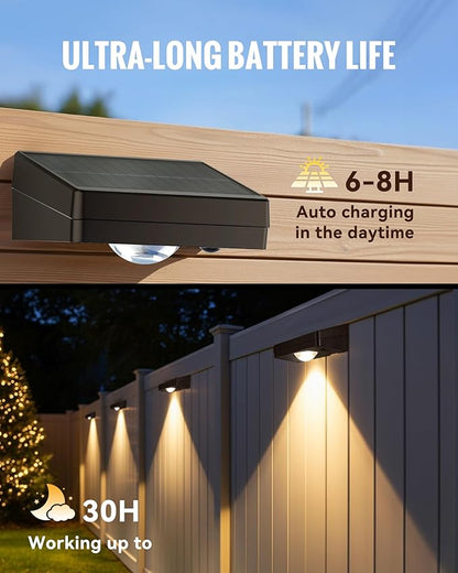 Solar Fence Lights Outdoor, 3000/4500/6000K 3 Mode, Fence Lights Solar Powered for Outside Backyard, Railing, Step, Patio, Fence Post, Home Improvement Garden Decor，8 Pack
