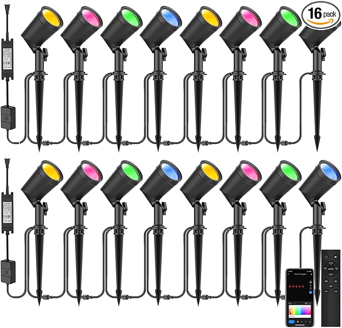 ZYAN APP Control Die-Cast Aluminum RGB Landscape Spotlights with Remote Control, Color Changing Music Sync Timer | Lumora