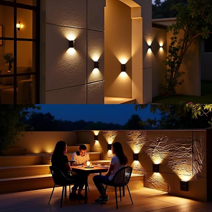 ASLIDECOR Solar Wall Lights UP Down 4 Pack,Illuminate Outdoor Sunlight Sensor Lamp IP65 Waterproof LED Modern Deck Lighting Decor for House Patio Porch