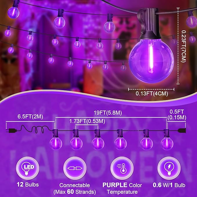 LAMPHOME G40 LED Outdoor Halloween String Lights, 26FT Patio Light with 12+1 Edison Shatterproof Bulbs(1Spare) | Lumora