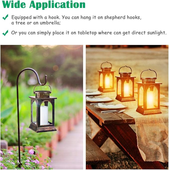 TomCare Solar Lights Flickering Flame Upgraded Metal Solar Lantern Outdoor Hanging Decorative Lanterns Heavy Duty Solar Powered Waterproof Outdoor Lighting for Patio Garden, 2 Pack (Bronze)
