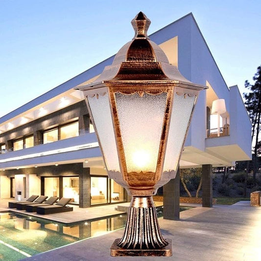Lights Outdoor Victoria Lantern Aluminum Outdoor Waterproof Table Lamp Lawn Lamp Street Post Light Antique Retro European Scrub Glass Column Lamp Decoration Illumination for Villa Garden E27 Edison St