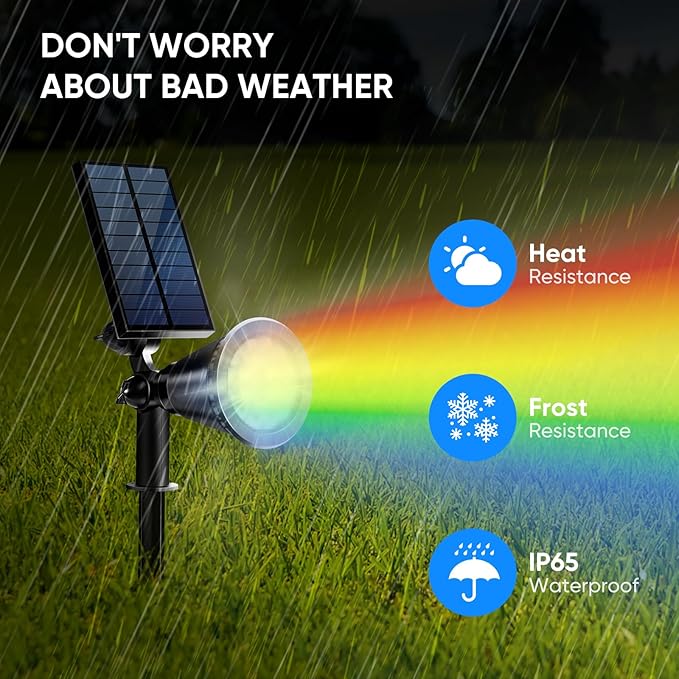 KEV Solar Spot Lights Outdoor,18 LEDs Solar Flood Lights with 8 Modes &Colored Adjustable &IPX65 | Lumora