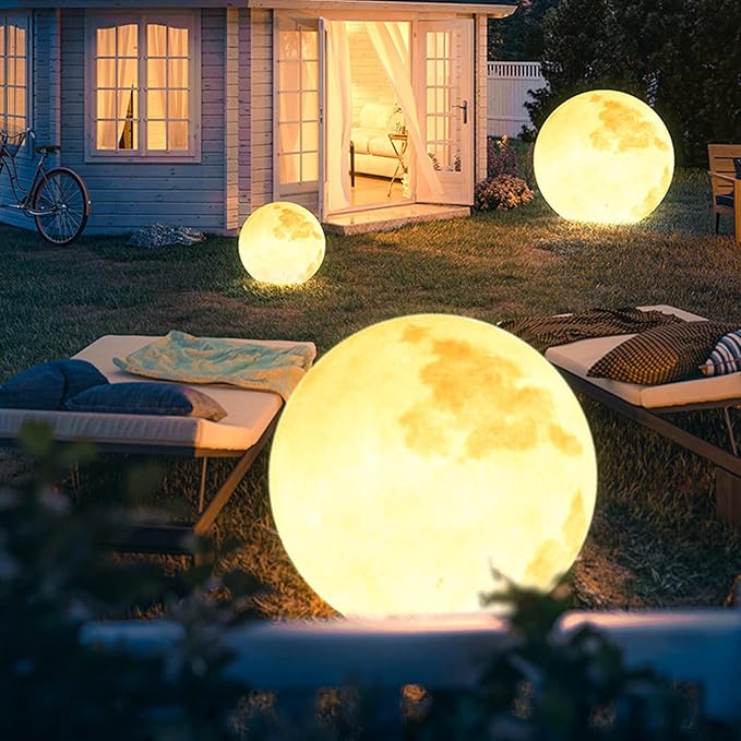 Wiring Powered Globe Shape Outdoor Light,Waterproof Moon Lamp with Resin Lampbody,Unique Outdoor Lighting for Staircase Swimming Pool and Yard(19.68" D)