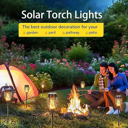 Solar Torch Lights Outdoor, IP65 Waterproof with Realistic Flickering Flame - Auto On/Off Garden Lights for Patio, Yard, Pathway, Enchanting Party Decor (6Pack)