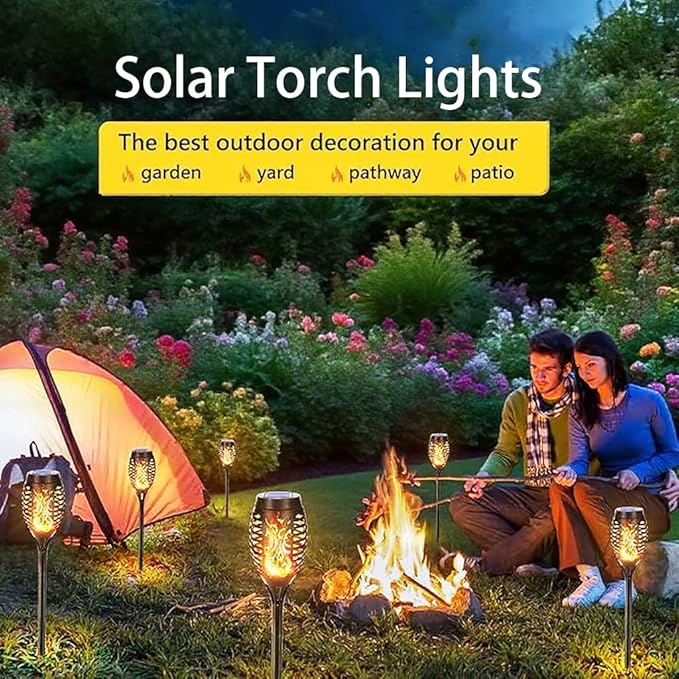 Solar Torch Lights Outdoor, IP65 Waterproof with Realistic Flickering Flame - Auto On/Off Garden Lights for Patio, Yard, Pathway, Enchanting Party Decor (12Pack)