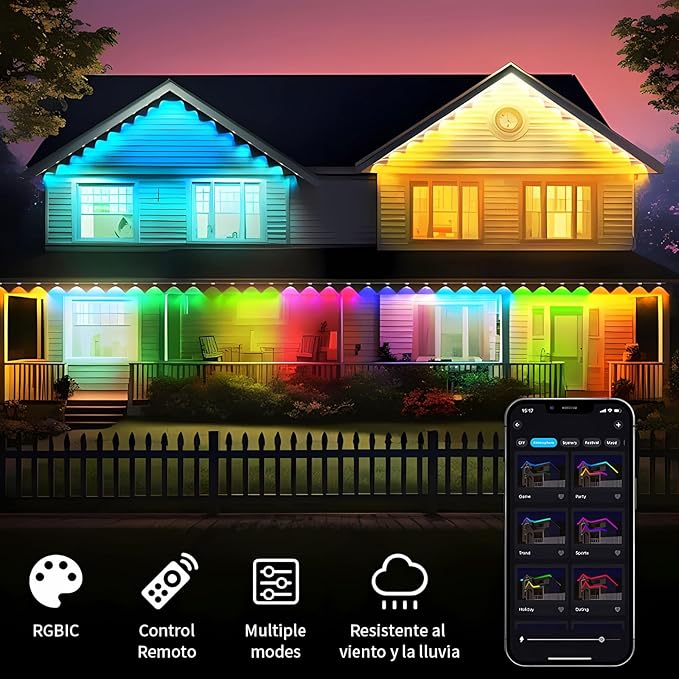 Permanent Outdoor Lights, 50FT RGB LED Smart Eaves Lights with 30 LEDs, IP67 Waterproof, Remote/APP Control, DIY Scene Modes, Music Sync Lighting for Party, House, All Holiday Decorations