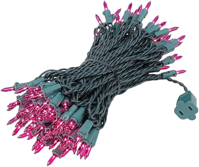 Novelty Lights 50 Feet 100 Bulbs Traditional Incandescent Mini Lights, Purple on Green Wire with 6" Spacing, Commercial Grade and UL Listed for Indoor/Outdoor Use, End-to-End Connectable