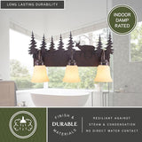 VAXCEL Bryce 3-Light 24.75 inch Wide Burnished Bronze Rustic Cabin Bathroom Vanity Lighting Fixture, Amber Flake | Lumora