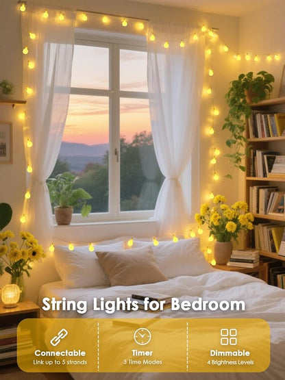 200LED Connectable Globe String Lights Indoor Outdoor for Bedroom, 66ft Warm White Fairy Light Plug in with Remote, Waterproof 8 Modes Hanging Lights for Room Party Classroom Wedding Christmas Decor
