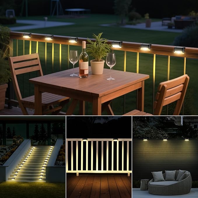 Solar Deck Lights, 16 Pack LED Waterproof Outdoor Lights for Stairs, Steps, Fence, Railing, Pathway (16)
