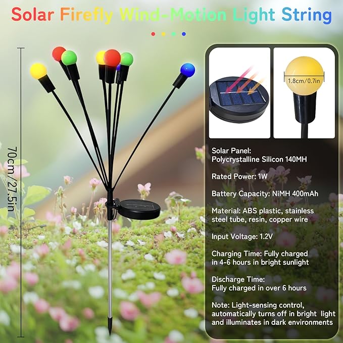 HomeBeyond Firefly Garden Decor Lights, 32 LEDs Firefly Solar Light Outdoor Waterproof, 4 Pack 8 Heads Multicolor | Lumora