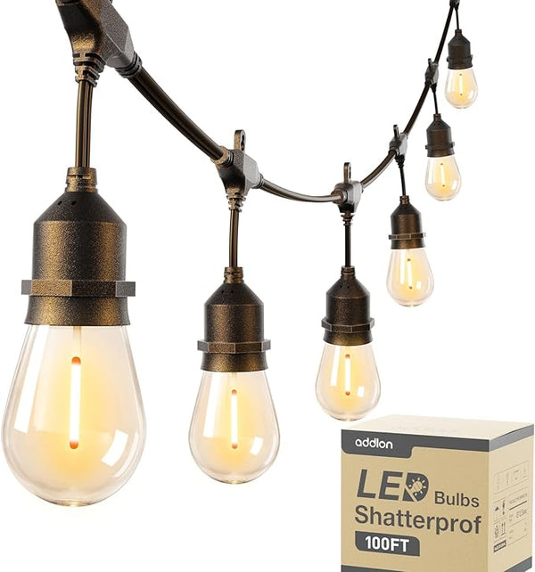 addlon 100FT Outdoor String Lights LED with Remote Dimmable Patio Lights Waterproof Shatterproof with 50 Edison | Lumora