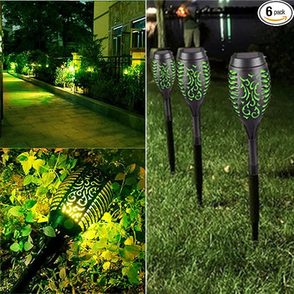 Solar Outside Torch Lights, Outdoor LED Flickering Flame for Garden Decor - 6 Pack, Waterpoorf Landscape Auto On Off Solar Powered Lights for Patio Lawn Yard Driveway Pathway