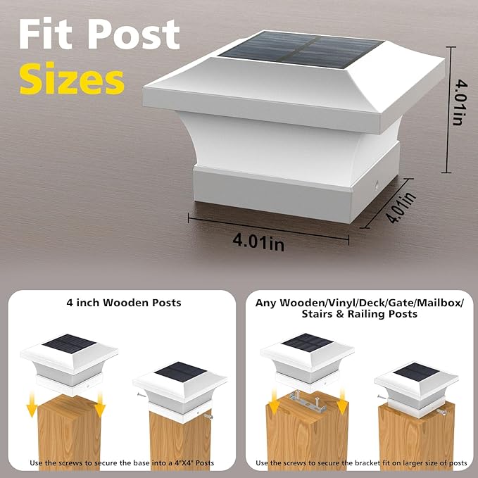 T-SUN Solar Post Cap Lights, Waterproof Outdoor Solar Powered Deck Fence Post Lights for 4 X 4 Wooden/Vinyl Posts | Lumora