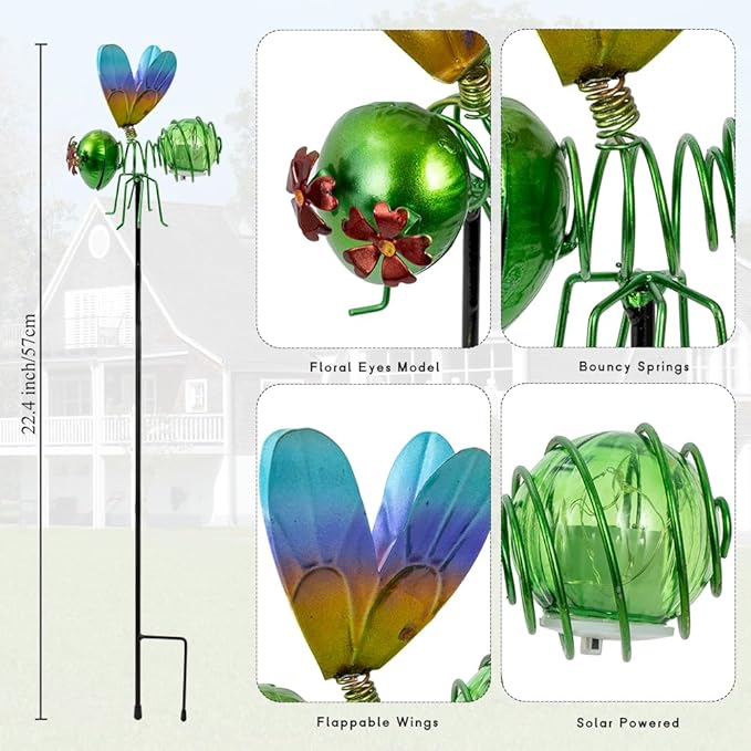 Insects Solar Garden Lights, 22.4" H Butterfly & Bee & Dragonfly & Ladybug Solar Stake Light, 4 Pcs Outdoor Statues | Lumora
