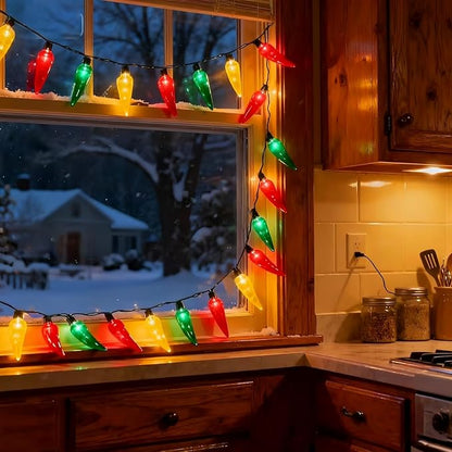 LUCKY SHINE 35 LED Red Green and Yellow Chili Pepper Lights, UL Listed Colored Decorative Lighting String 18 Ft, for Christmas, Thanksgiving, Easter, Kitchen, Patio, Living Room.
