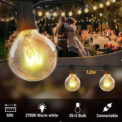 Outdoor String Lights 25 Ft G40 Patio Lights with 27 Edison Incandescent Bulbs,Weatherproof Connectable Hanging Christmas Lights for Backyard Porch Balcony Party Garden, Lawn Decor, Green Wire