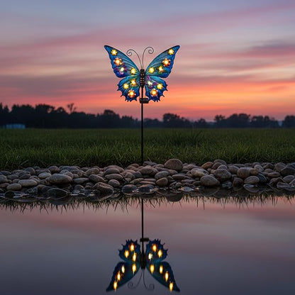 Butterfly Solar Lights Outdoor Waterproof Large with 14 String Bulbs and Flowers, Solar Garden Stakes Butterfly Yard Decor Gardening Gifts for Women Mom Grandma Gardeners Enthusiasts 50"