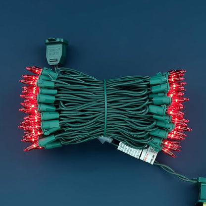 YULETIME 100 Count Red Christmas Lights, 33 Feet Green Wire UL Certified Incandescent-Like LED Mini String Lights