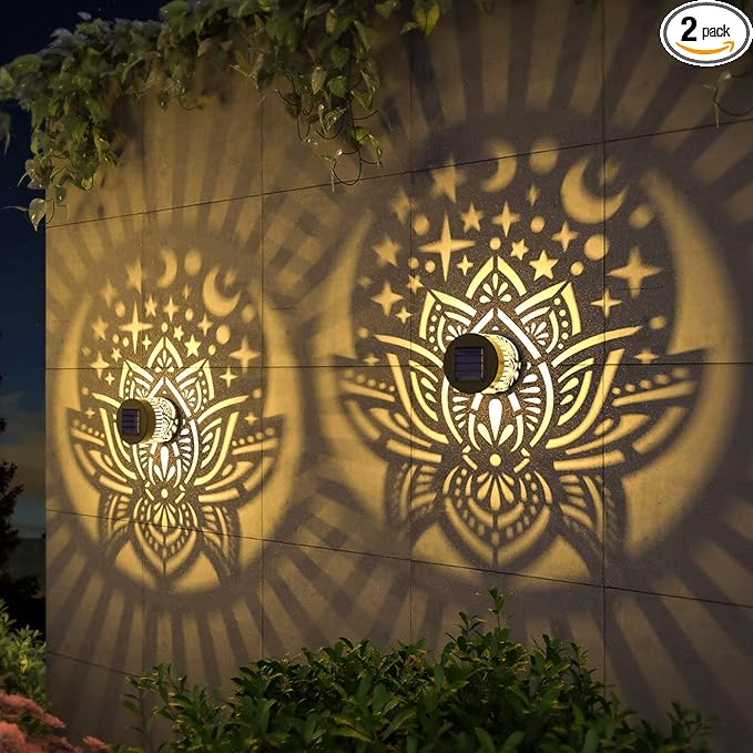 2 Pack Solar Fence Lights Metal Solar Powered Outdoor Wall Deck Lights Lotus Theme Waterproof Fence Light for | Lumora