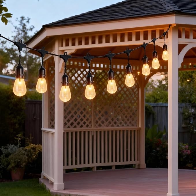 Vigdur 11FT Solar String Lights Outdoor Waterproof with 15 Plastic Bulbs Shatterproof & Auto ON/Off, Solar Powered Patio Lights for Camping Backyard Garden Porch Decor