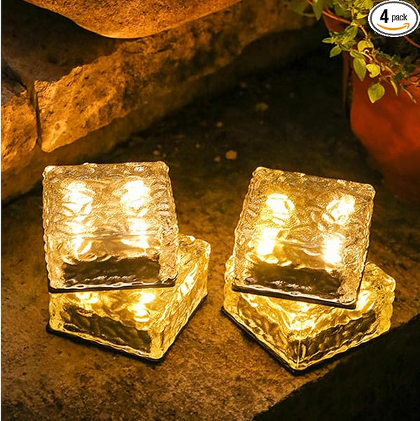 Outdoor 4 Pack Ice Cube Bricks Rocks Lights Solar Powered LED In Ground Pathways Patio Yard Garden Glow Lights Decor | Lumora